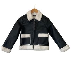Abercrombie Kids Faux Leather Black Jacket with White Faux Trim • Size 9/10